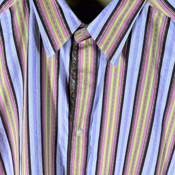 Robert Graham Mens Sz XL Striped Long Sleeve Shirt Contrast Cuffs Multicolor - Picture 9 of 15